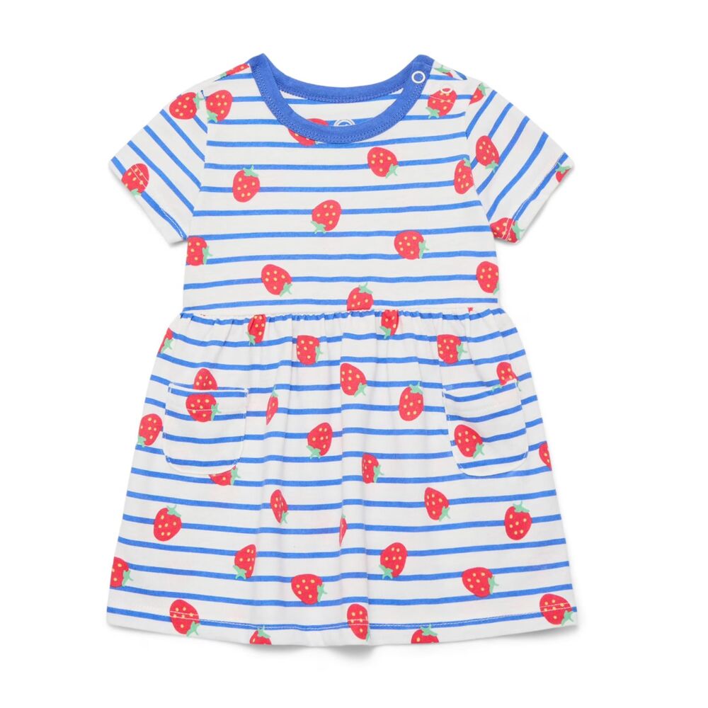 Wonder Nation Baby Girl Short Sleeve Dress, Ivory Strawberry Stripe 3-6M